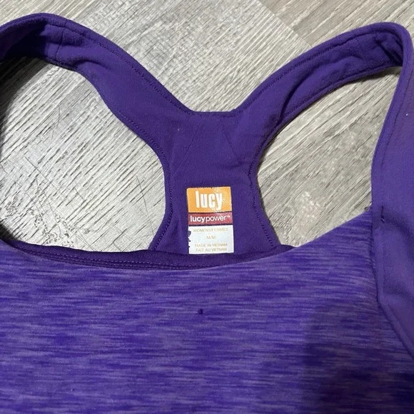 Lucy Women's Racerback Tank Top Sleeveless Shirt Built-In Bra Purple Size M - Picture 2 of 5